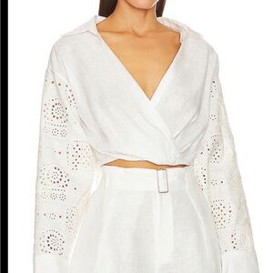 A.L.C. White Eyelet Wrap Blouse